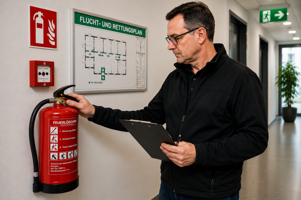 Brandschutz für Unternehmen – Kontrolle von Feuerlöscher und Flucht- und Rettungsplan